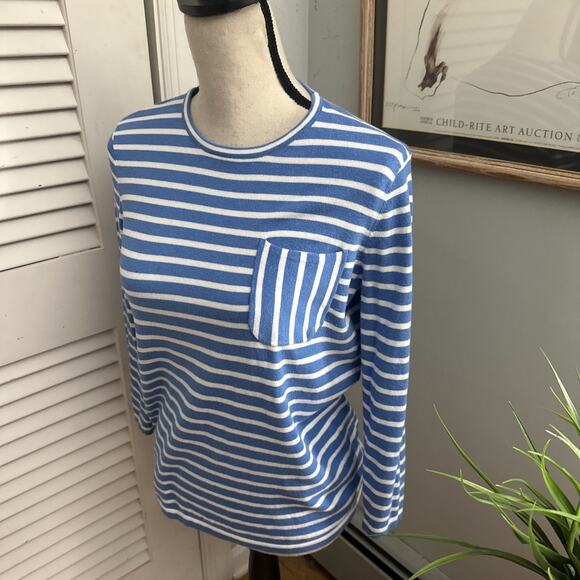 J MCLAUGHLIN Sweater Womens XS Blue White Striped Lightweight Preppy Nautical - Picture 2 of 7